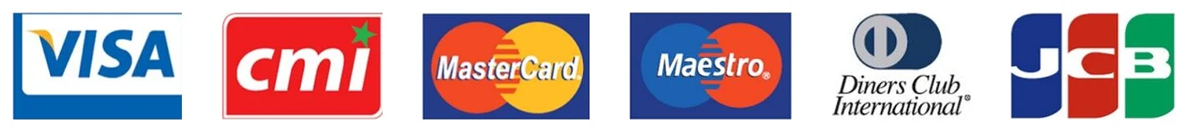 Visa, CMI, Mastercard, Maestro, Diners Club, JCB